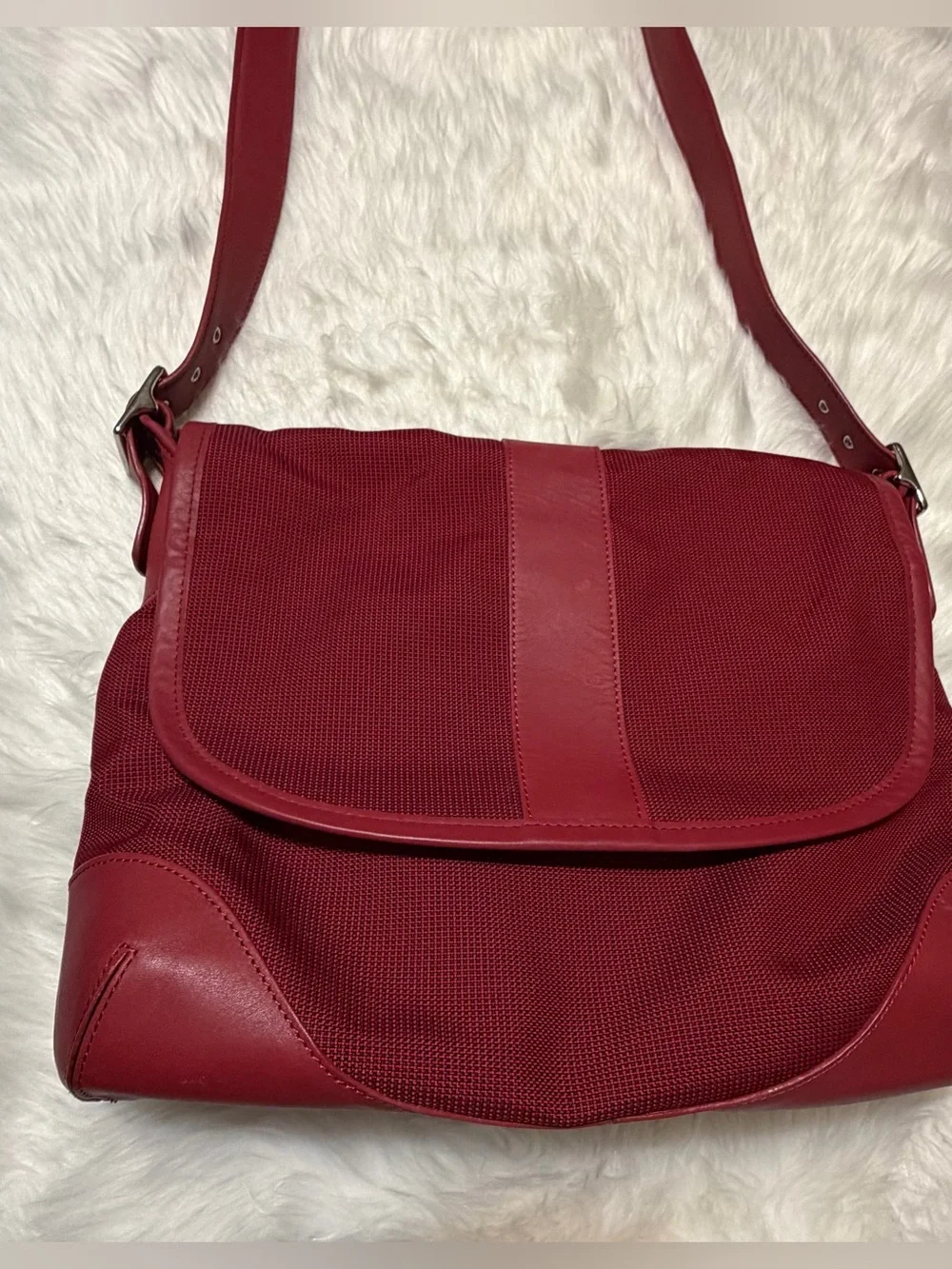 L.L. Bean Buckle Crossbody Messenger Bag Canvas with Leather Trim